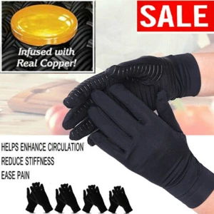 Copper Compression Arthritis Gloves Hand Support Joint Pain Relief Pair Gloves - Picture 1 of 17