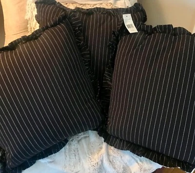 全新带标签 RALPH LAUREN HOME SEVILLE PIN STRIPE THROW PILLOW(1) ~ 黑色/白色 — 第 1/4 张图片