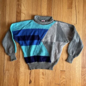 Suéter Mondi Vintage Lana Color Bloque Talla 40 Gris Azul Hecho en Alemania Occidental - Imagen 1 de 7