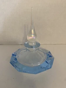 Oneida Ltd Lt Blue Hand Cut 24% Lead Crystal Perfume Bottle W/Married Stopper - Picture 1 of 11