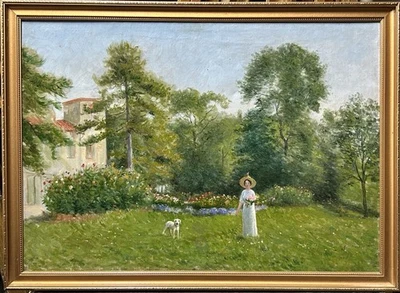 Impressionist Antique Original Landscape Oil Painting,  Garden Nature , Framed - Photo 1/4