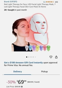 7 Colors LED Light Photon Therapy Face Neck Mask for Facial Skin Care Wrinkles - Picture 1 of 10
