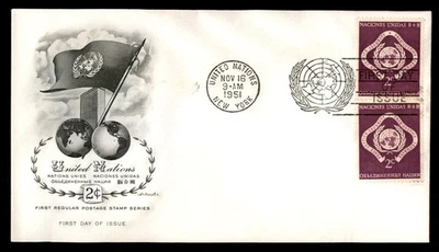 Mayfairstamps Naciones Unidas FDC 1951 UN 2c Par Primer Día Cubierta aau_91589 Foto 1 de 2