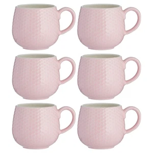 Mason Cash Set of 6 Embossed Stoneware Honeycomb Pink Coffee Hot Latte Cup Mug - Picture 1 of 1