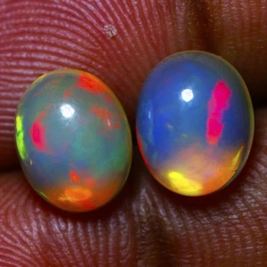 3.58Ct IF 2 Pcs Pair Oval 10 x 8 MM Rainbow Multi Colors Play Rainbow Fire Opal - Picture 1 of 5