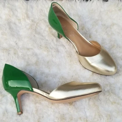 Zapatos de salón de cuero metálico charol verde y dorado zapatos de dos tonos presa talla EU 38,5 Foto 1 de 4