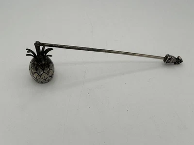 Vtg Godinger Silver Plate Metal Pineapple Primitive Candle Snuffer Etched Design - Image 1 of 4