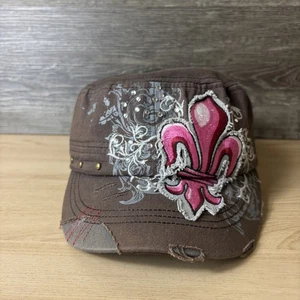 Crystal Saint Hat Cap Strap Back Cadet Army Cap Distressed Chrome Y2K Womens - Picture 1 of 10