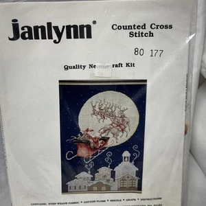 Janlynn Now Dash Away All Christmas Santa Sleigh Cross Stitch Kit Vtg 1993 New - Picture 1 of 6