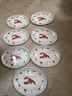 How to Eat Lobster in Eight Easy Steps 13x10 Oval Plastic Plates Set Of 7 MCM K1 - Изображение 1 из 4