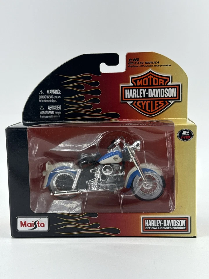 Maisto Harley Davidson 1958 FLH Duo-Glide 1:18 Diecast Motorcycle Blue White - Image 1 of 4