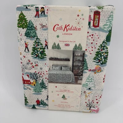 Cath Kidston Full Sheet Set Shine Bright Cream Winter Holiday Christmas Village - Image 1 of 4