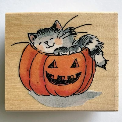 "Sello de goma Penny Black Cat o' Lantern 2245E Halloween 2001 gatito calabaza 2,25""" Foto 1 de 4