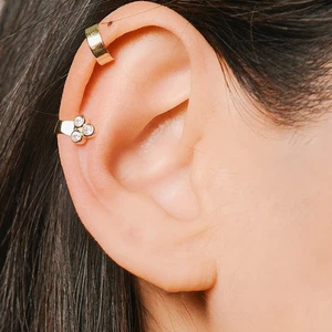 GENUINE DIAMOND  MINIMAL EAR CUFF 14K GOLD FINE JEWELRY EARRINGS - Picture 1 of 8