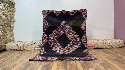 Alfombra marroquí vintage multicolor negro diamante abstracto bereber hecha a mano Foto 1 de 4