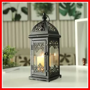 38 cm High Geometric Lantern with Glass Panes - Perfect for Events & Parties - Picture 1 of 8
