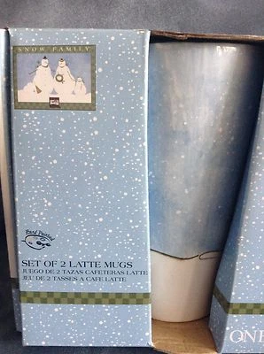 ONEIDA KITCHEN SNOW FAMILY HAND PAINTED SET OF 2 LATTE MUGS - NEW IN BOX (RARE) Foto 1 de 3