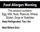 Allergy Labels, allergen Warning Labels, Food Allergy Content Labels