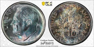 1946 S 10C Silver Roosevelt Dime PCGS MS 66 FB with Monster Blue Toning - Picture 1 of 4