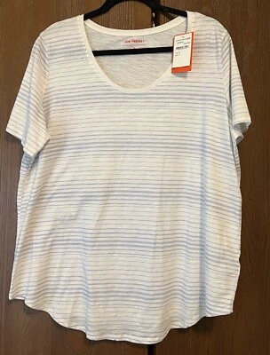 Camisa Joe Fresh Mujer 1X Blanco Azul Rayas Manga Corta Pullover Informal Foto 1 de 4