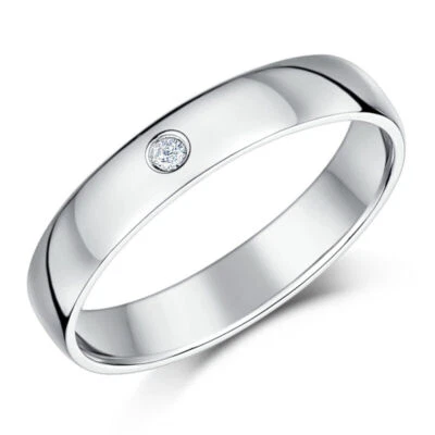 4mm Palladium Diamond Wedding Ring Heavy Weight Court Shaped Band UK Hallmarked  - Image 1 of 4
