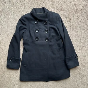 Michael Kors Pea Coat Womens 8 Double Breast Wool Blend Black Pockets - Picture 1 of 12