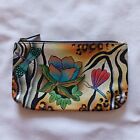Anuschka Leather Coin Pouch Zippered Case Dragonflies 7.5" Floral