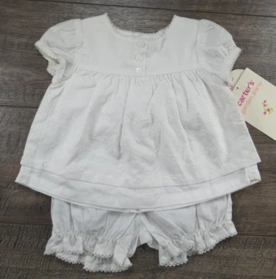 Ropa Bebé Niña Nuevo Vintage Carter's 3 Meses 2 piezas Jardín Fiesta Vestido Blanco Foto 1 de 4