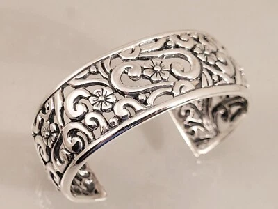 CAROLYN POLLACK  STERLING SILVER WIDE SCROLL CUFF BRACELET 7 " INSIDE - Image 1 of 4