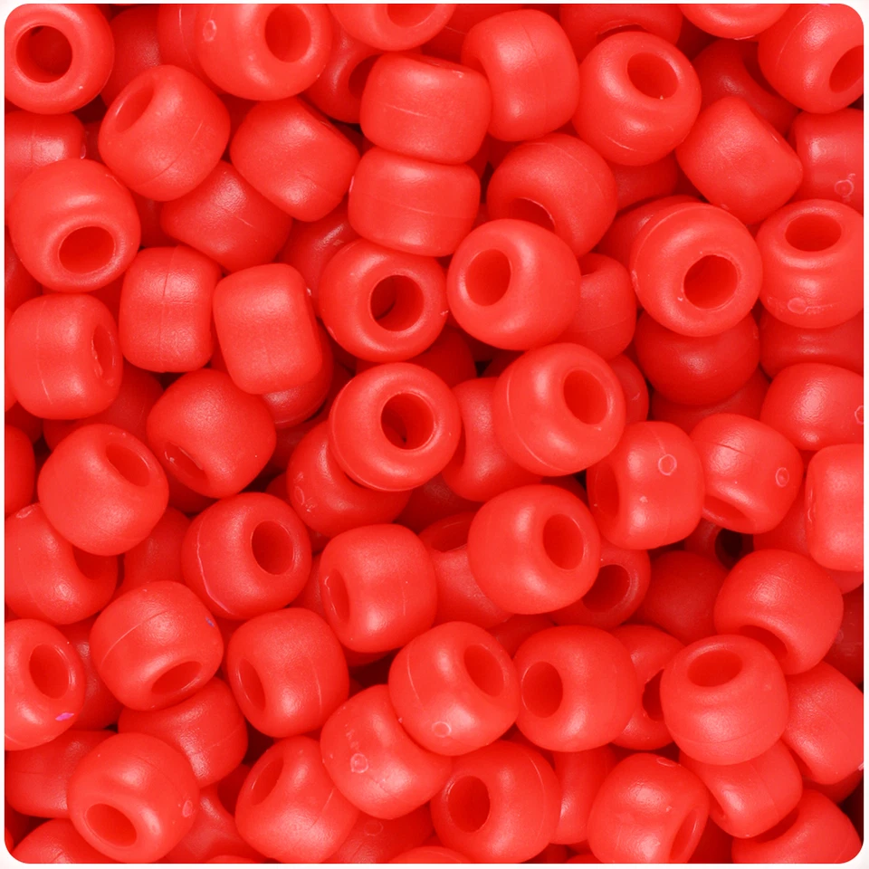 BeadTin Bright Red Matte 9mm Barrel Pony Beads Made (500pcs) - Image 1 of 1