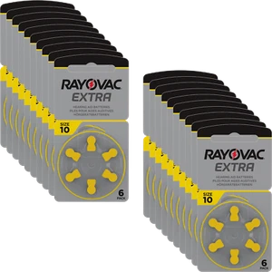 120x Rayovac Extra Advanced Hearing Aid Batteries 10 Yellow 10AU-6XEMF 20 Blisters - Picture 1 of 6