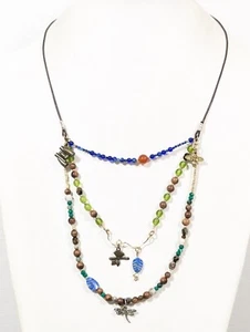 Boho Multi Strand Beaded Charm Necklace Eclectic Colorful Festival Layered Look - Picture 1 of 11
