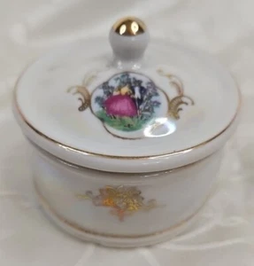 Japan Hand Painted Porcelain Trinket Box Multi-Colored Lady & Man On Lid - Picture 1 of 8