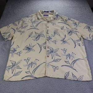 Pendleton Hawaiian Shirt Mens XL Beige Blue Silk Loop Collar Beach Tropical - Picture 1 of 12
