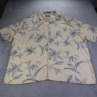 Pendleton Hawaiian Shirt Mens XL Beige Blue Silk Loop Collar Beach Tropical - Image 1 of 4