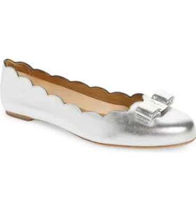 Salvatore Ferragamo ARGENTO SILBER weiches Leder Varina Shell flach Größe 5,5B * 595 $ - Bild 1 von 12