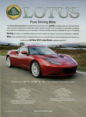 2010 Lotus Evora Red Sports Car Pure Driving Bliss Photo Original Color Print Ad - Image 1 of 2