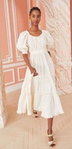 Ulla Johnson Colette Tiered Midi Dress Cream Cotton Poplin Size US 6 (AU 10) - Picture 1 of 9