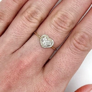 0.25CTW Natural Diamond 10K Yellow Gold Cluster Heart Ring - Picture 1 of 3