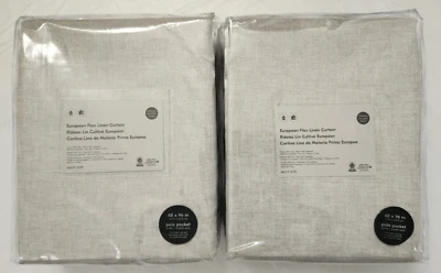West Elm Pole Pocket European Flax Linen 2-Curtains Blackout Lining 48x96 Nat/Fl - Image 1 of 4