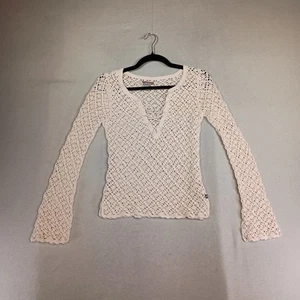 Womens Crochet Top Size Small Lace Uup Flare Sleeves Festival Boho Fairy Cottage - Picture 1 of 12