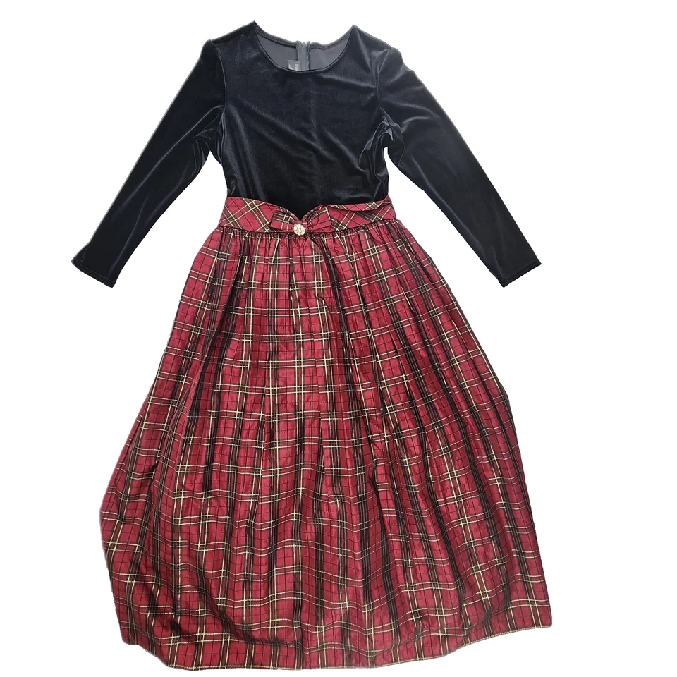 Jessica McClintock Girls Dress Size 16 Black Velvet Plaid Skirt Holiday - Image 1 of 4