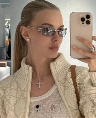 Miu Miu MU A51S ZVN10P Unisex Rectangle Sunglasses in Gold with Blue Lens 100%UV - Image 1 of 4