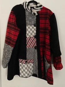 Ali Miles Womens 1X Patchwork Wool Blend Jacket Multicolor Mid-Length Tunic Coat - Picture 1 of 11