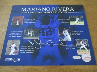 Mariano Rivera Career Saves Timeline Collage Signed 8x10 Photo Steiner - Image 1 of 3