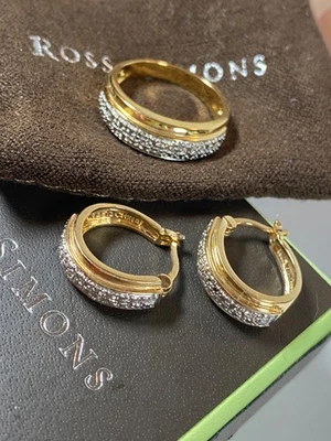 ROSS SIMONS STERLING SET Gold Wash Ring (sz. 8) Hoop Pierced Earrings Orig. Box - Image 1 of 4