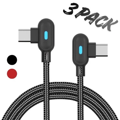 3 PACK 90 Degree Angle Fast Charging Type Sync Cord USB-C to USB-C Charger Cable - Image 1 of 4