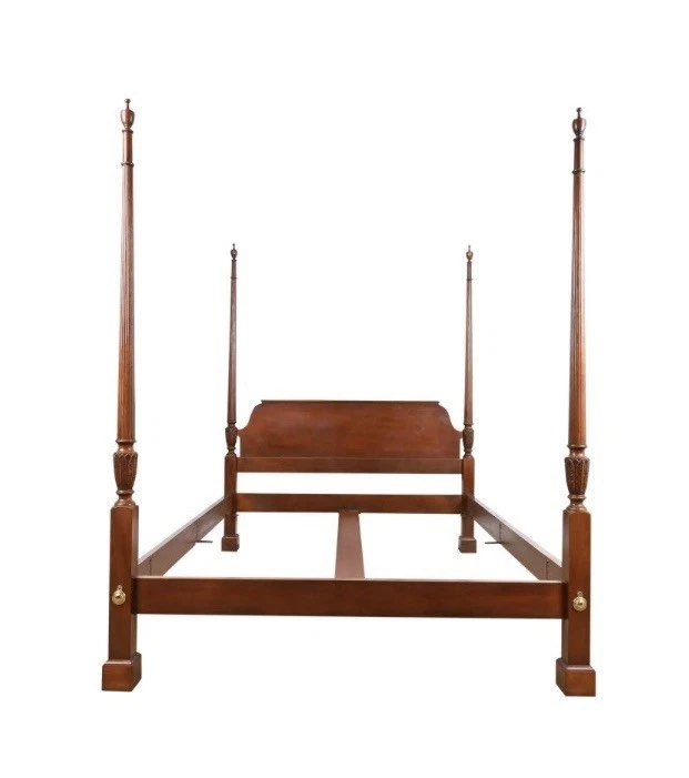 Vintage Baker Furniture Georgian Carved Mahogany King Sz Poster Bed - Image 1 of 4