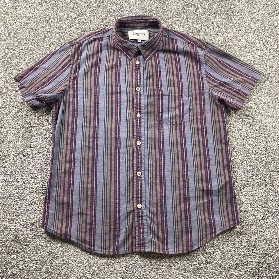 Camisa Corridor NYC Hombre Mediana Púrpura Rayas Abotonada Algodón Occidental Tejida Foto 1 de 4