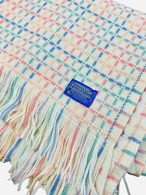 Vintage Pendleton 100% Wool Blanket Fringe Edge Throw Bright Pastel 68x58 -Rare - Image 1 of 4